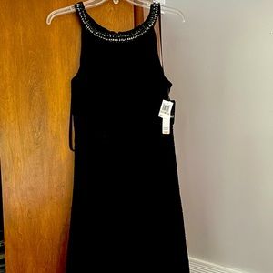 New Black Cocktail Dress - sleeveless overlay with beaded collar. Never worn